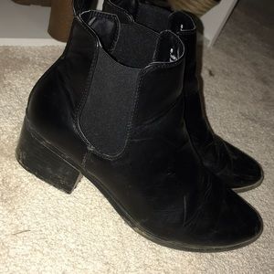 Black leather booties
